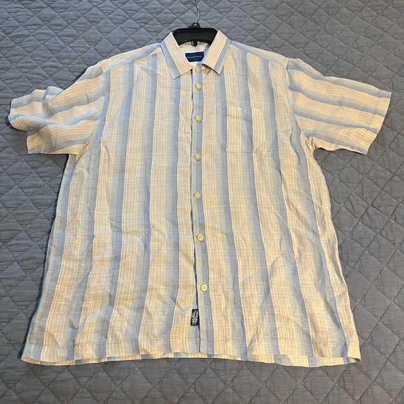 Tommy Bahama Other - Tommy Bahama Men's Cream and Blue Striped Button Down Shirt linen